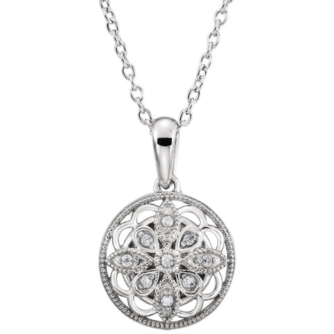 Sterling Silver Floral Filigree diamond Necklace - Cailin's