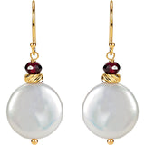 14K Yellow Gold White Pearl Garnet Accent Earrings - Cailin's