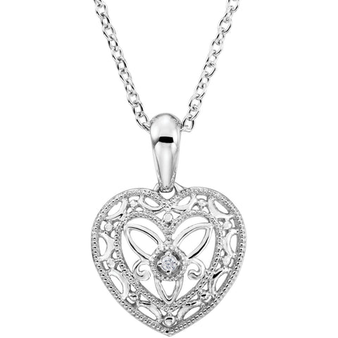 Sterling Silver diamond Heart Filigree Necklace - Cailin's