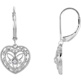 Sterling Silver Heart Filigree diamond Leverback Earrings - Cailins | Fine Jewelry + Gifts