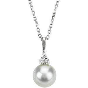 14K White Gold White diamond Freshwater Pearl Necklace - Cailin's