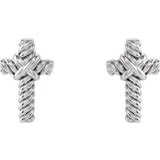 14K White Gold Texture Rope Cross Earrings - Cailin's