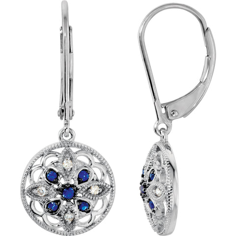 Sterling Silver Blue Sapphire Luxury Filigree diamond Earrings - Cailin's
