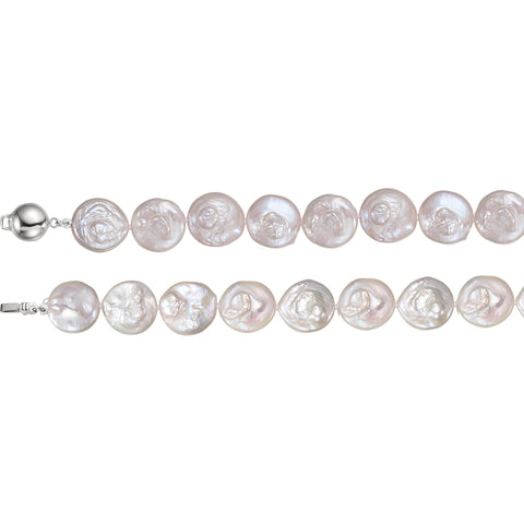 Sterling Silver Coin Freshwater Pearl 18 in Necklace - Cailin's