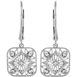 14K White Gold Diamond Square Filigree Leverback Earrings - Cailins | Fine Jewelry + Gifts