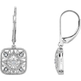 14K White Gold Diamond Square Filigree Leverback Earrings - Cailins | Fine Jewelry + Gifts