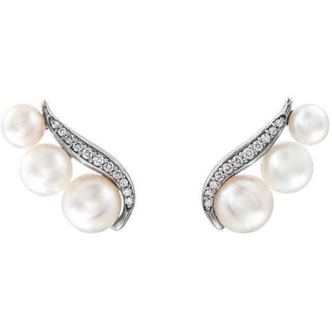 14K Gold Freshwater Pearl Diamond Ear Climbers - Cailins | Fine Jewelry + Gifts