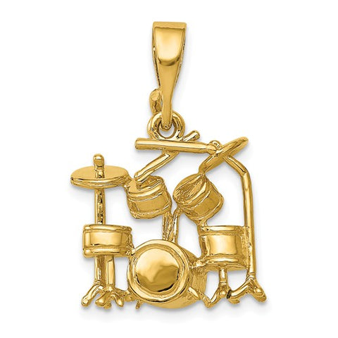 14K Yellow Gold drum Set Music Necklace Charm - Cailin's