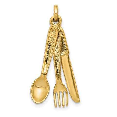 14K Yellow Gold Fork Spoon Culinary Utensils Necklace Charm - Cailin's