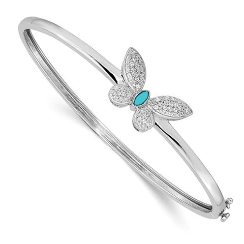 14K White Gold Turquoise Butterfly diamond Bangle Bracelet - Cailin's