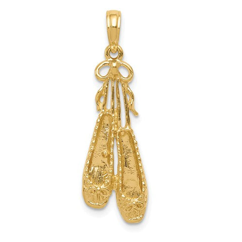 14K Yellow Gold Bright Bella Ballet Slippers Necklace Charm - Cailin's