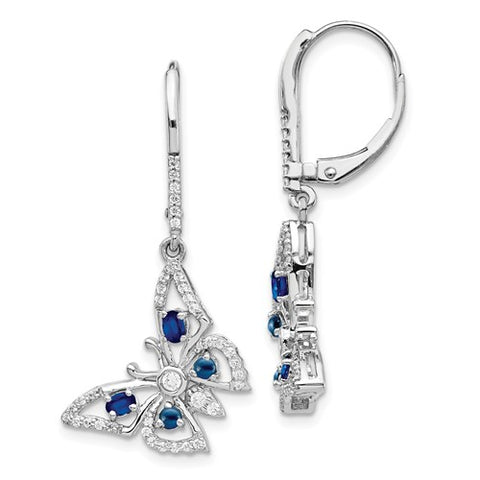 14K White Gold Blue Sapphire Butterfly White diamond Earrings - Cailin's
