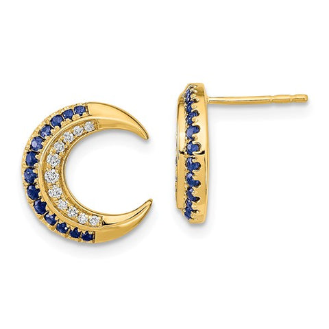 14K Yellow Gold Sapphire Moon diamond Stars Earrings - Cailin's