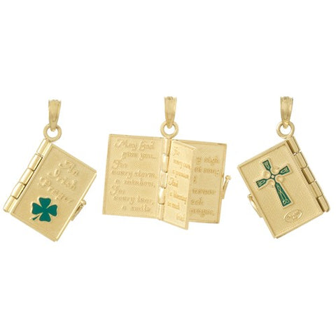 14K Yellow Gold St Patrick's Irish Prayer Book Celtic Necklace Charm - Cailin's