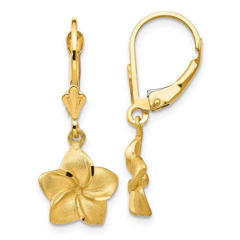 14K Yellow Gold Perfect Plumeria Leverback Earrings - Cailin's