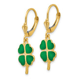 14K Yellow Gold Lucky Shamrock 4 Leaf Clover Leverback Earrings - Cailin's