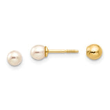 14K Yellow Gold Reversible Freshwater Pearl Golden Ball Earrings - Cailin's