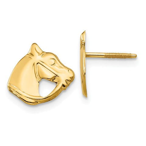 14K Yellow Gold Haute Horse Head Screwback Earrings - Cailin's