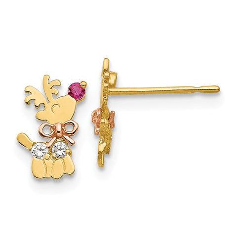 14K Yellow Rose Gold Rudolph Reindeer Christmas Earrings - Cailin's