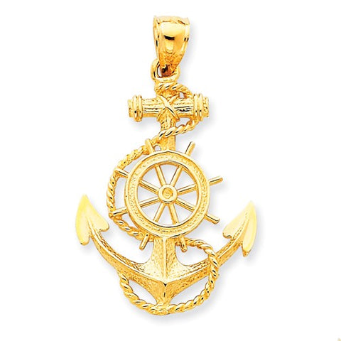 14K Yellow Gold Anchor Ship Wheel Necklace Charm - Cailin's