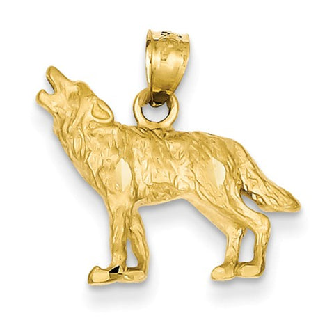 14K Yellow Gold Howling Wolf Necklace Charm - Cailin's