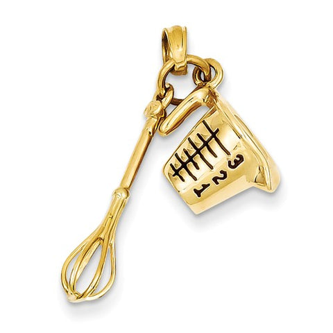 14K Yellow Gold Measuring Cup With Whisk Necklace Charm - Cailin's