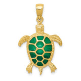 14K Yellow Gold Gorgeous Green Turtle Necklace Charm - Cailin's