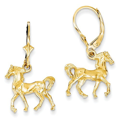 14K Gold Stallion Horse Leaverback Earrings - Cailin's
