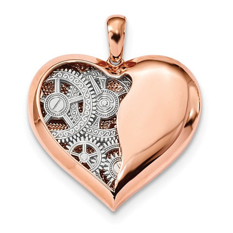 14K Rose Gold True Heart With White Gold Gears Necklace Charm - Cailin's