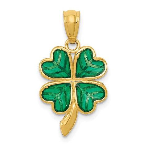 14K Yellow Gold Green Shamrock Celtic Necklace Charm - Cailin's