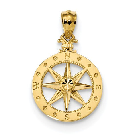 14K Yellow Gold diamond cut Compass Necklace Charm - Cailin's