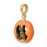 14K Yellow Gold Black Cat Moon Halloween Pumpkin Necklace Charm