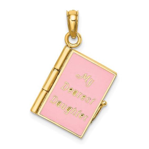 14K Yellow Gold Pink dear daughter Book Necklace Charm - Cailin's