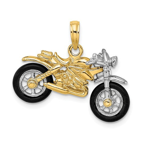 14K Two Tone Motorcycle Necklace Charm - Cailin's