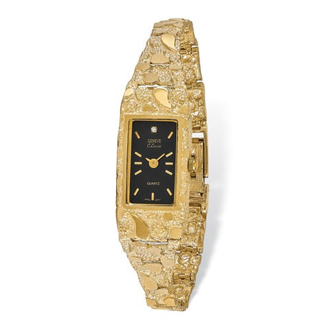 14K Yellow Gold Ladies Black Solid Nugget Luxury Watch - Cailin's
