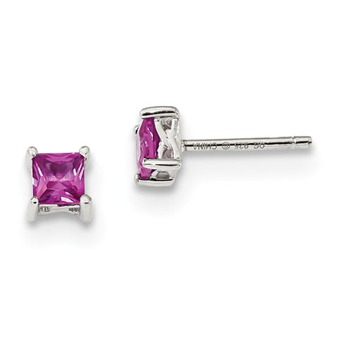 925 Sterling Silver Pink Sapphire Princess Post Earrings - Cailin's