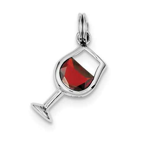 925 Sterling Silver Red Wine Glass Necklace Charm - Cailin's