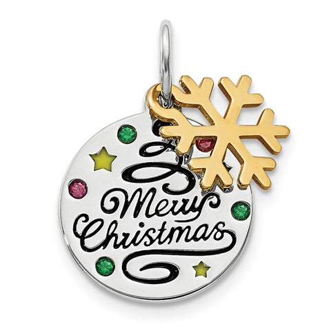 925 Sterling Silver Merry Christmas Swarovski Necklace Charm - Cailin's