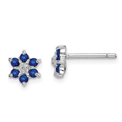 925 Sterling Silver Blue Sapphire Snowflake diamond Accent Earrings - Cailin's