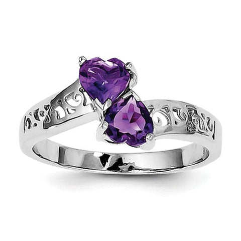 925 Sterling Silver Scroll Amethyst Hearts Ring - Cailin's
