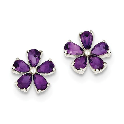 925 Sterling Silver Amethyst Flower Post Earrings - Cailin's