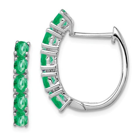 925 Sterling Silver Genuine Emerald Hoop Earrings - Cailin's