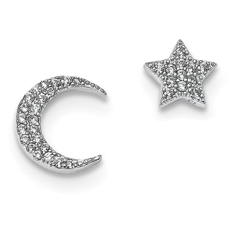 925 Sterling Silver Moon with Star CZ Post Earrings - Cailin's