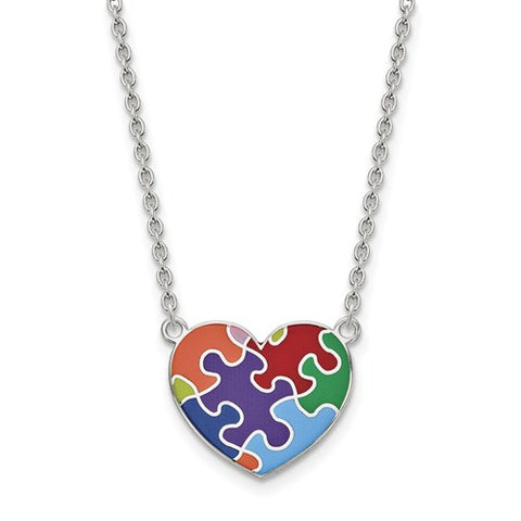 Sterling Silver Autism Heart Puzzle Piece Necklace - Cailin's