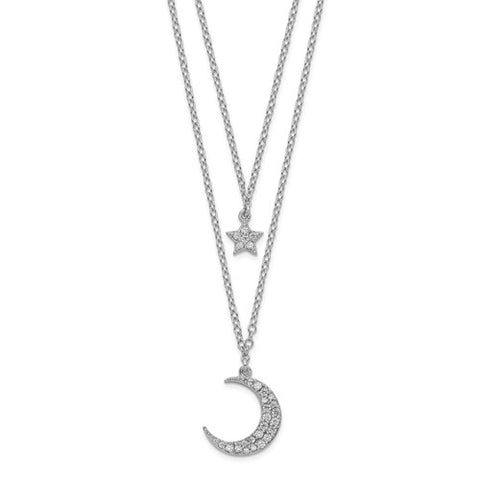 925 Sterling Silver Crescent Moon Shining Star CZ Necklace - Cailin's