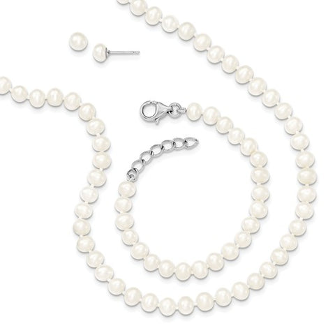 925 Sterling Silver Freshwater Pearl Necklace Bracelet Earring Set - Cailin's