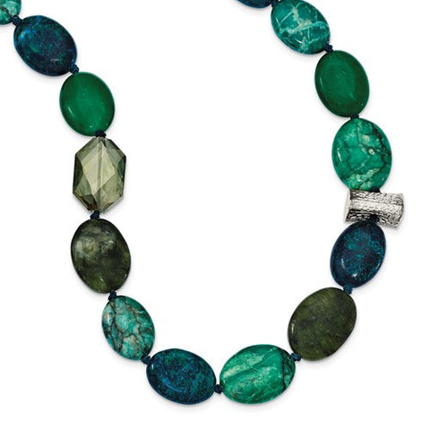 Sterling Silver Green Crystal Jade Jasper Serpentine Necklace - Cailin's