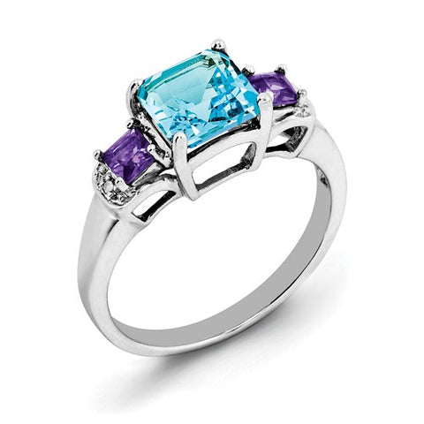 925 Sterling Silver Amethyst London Blue Topaz diamond Ring - Cailin's