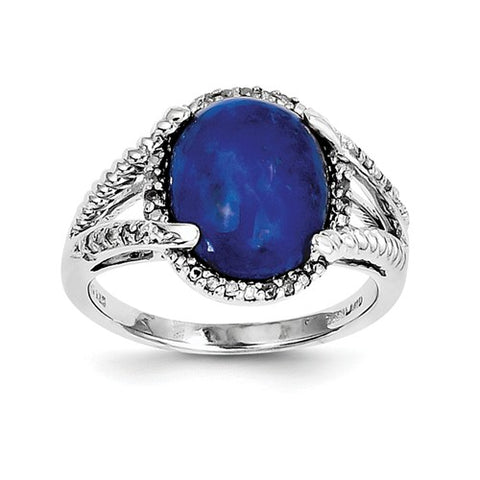 925 Sterling Silver Cabochon Lapis diamond Ring - Cailin's