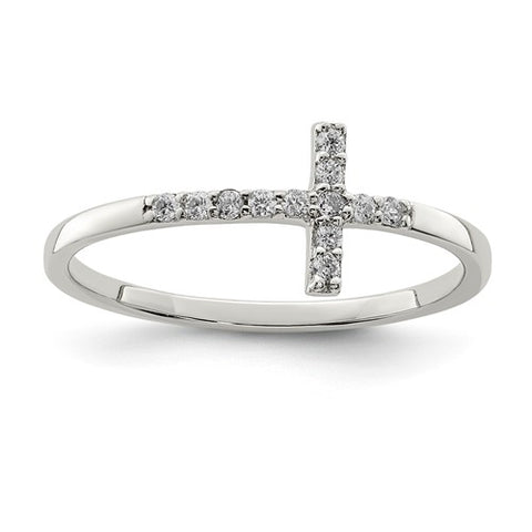 925 Sterling Silver Crossways Cross CZ Ring - Cailin's